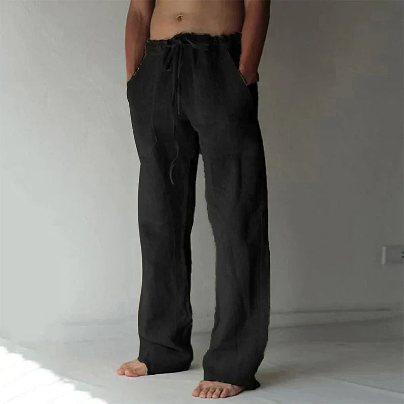 Leo - Casual Men's Linen Trousers with Elasticated Waist and Relaxed Wide Leg Fit