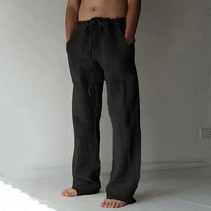 Leo - Casual Men's Linen Trousers with Elasticated Waist and Relaxed Wide Leg Fit
