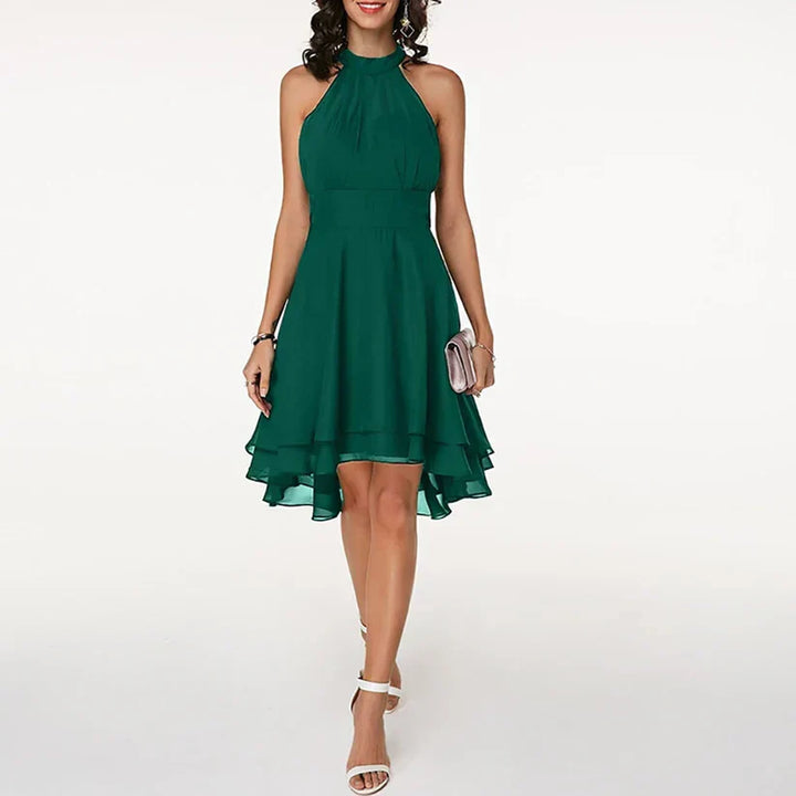 Jasmine - Flowy Women's Wedding Guest Dress with Halter Neck and Tiered Hem