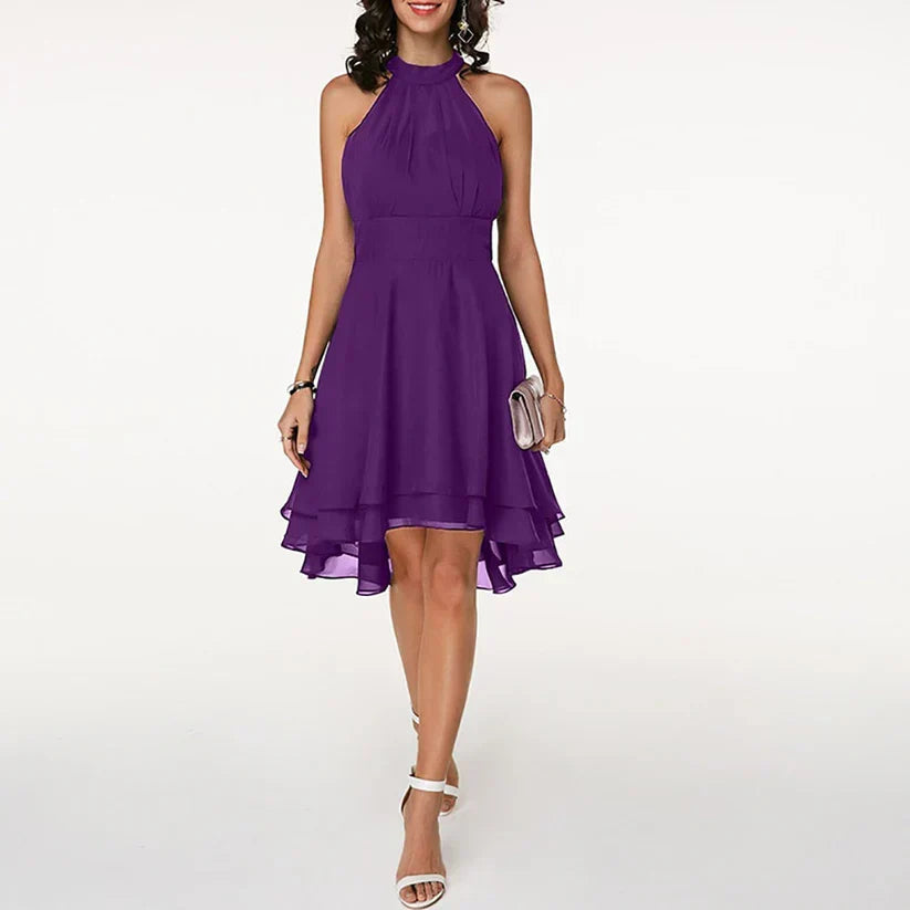Jasmine - Flowy Women's Wedding Guest Dress with Halter Neck and Tiered Hem