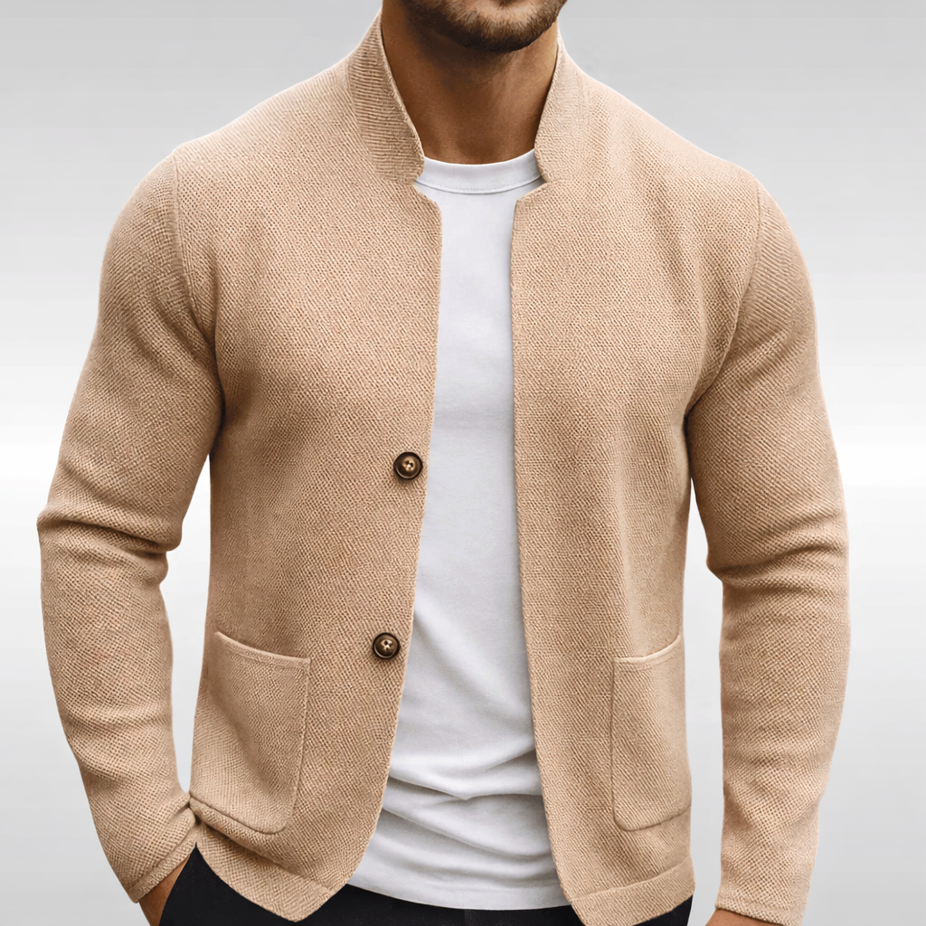 Joseph - Men’s casual slim knitted cardigan with stand collar and patch pockets