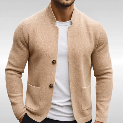 Joseph - Men’s casual slim knitted cardigan with stand collar and patch pockets