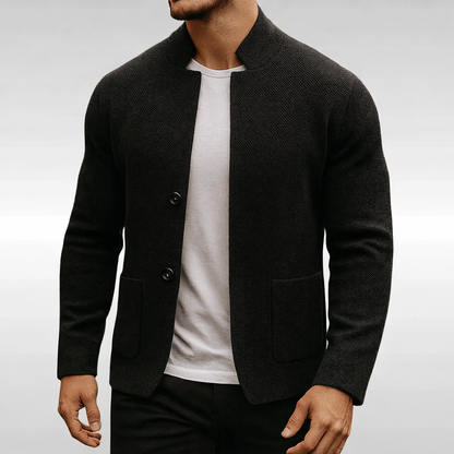 Joseph - Men’s casual slim knitted cardigan with stand collar and patch pockets