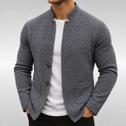 Joseph - Men’s casual slim knitted cardigan with stand collar and patch pockets