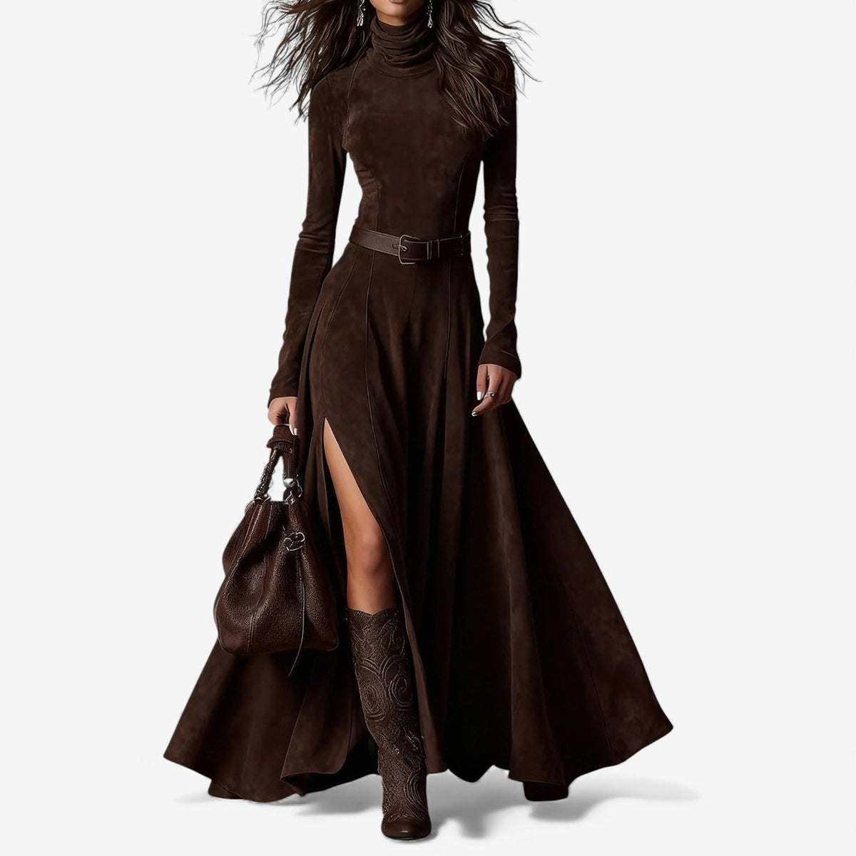 Julia - Women's turtleneck maxi dress long sleeve and side split