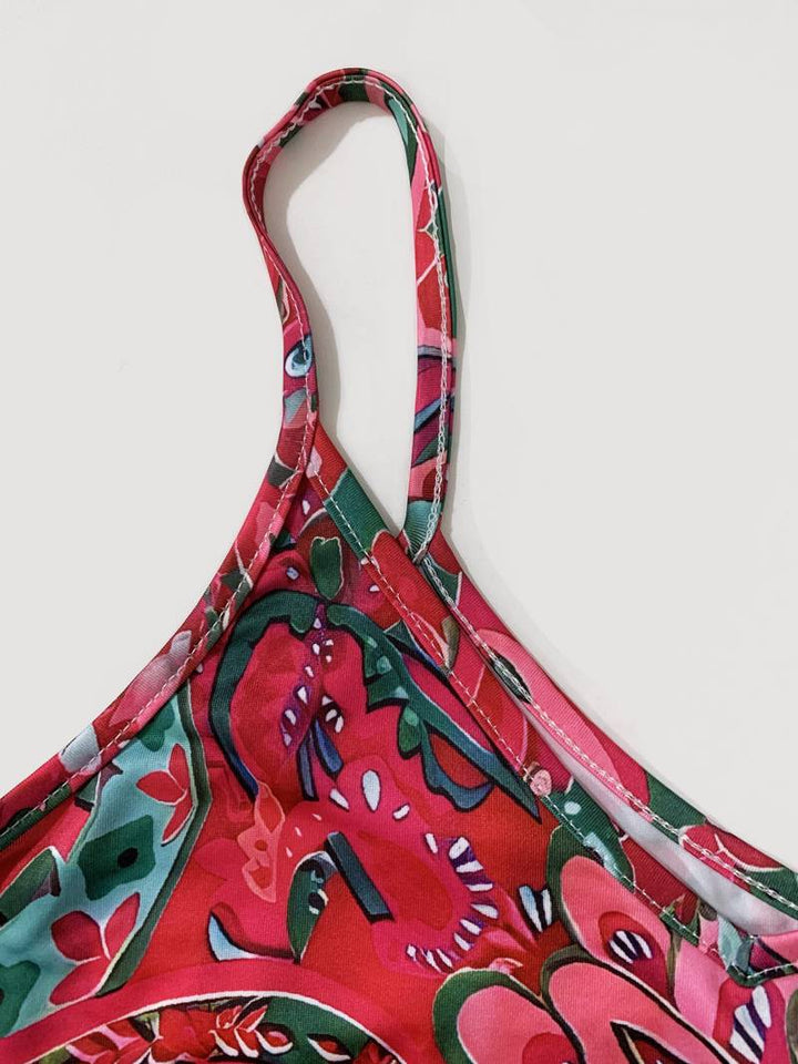 Lena - Boho Women's Summer Mini Dress with V Neck and Paisley Print and Spaghetti Straps
