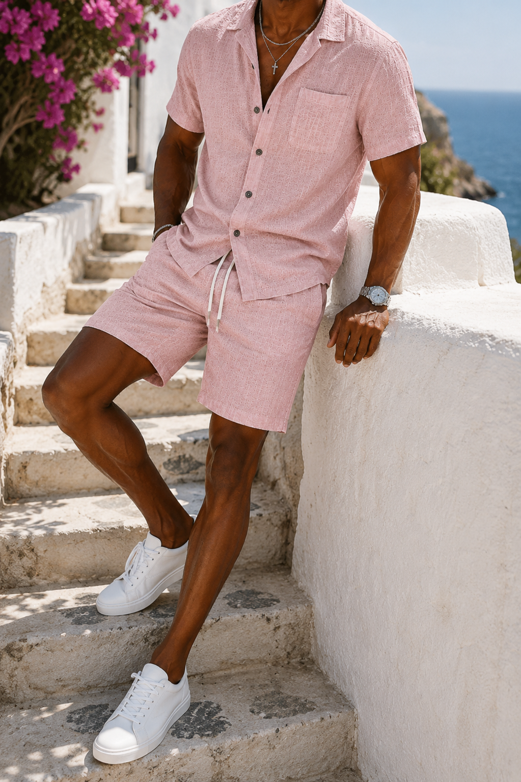 Leo - Casual Men's Linen Summer Set with Matching Shirt and Shorts