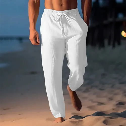Leo - Casual Men's Linen Trousers with Drawstring and Relaxed Fit