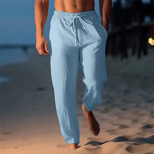 Leo - Casual Men's Linen Trousers with Drawstring and Relaxed Fit