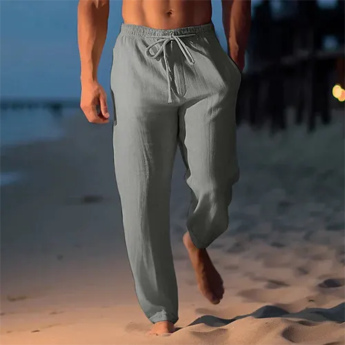 Leo - Casual Men's Linen Trousers with Drawstring and Relaxed Fit