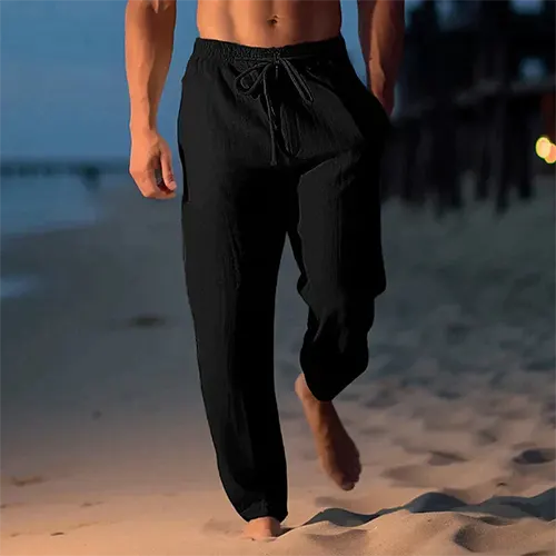 Leo - Casual Men's Linen Trousers with Drawstring and Relaxed Fit