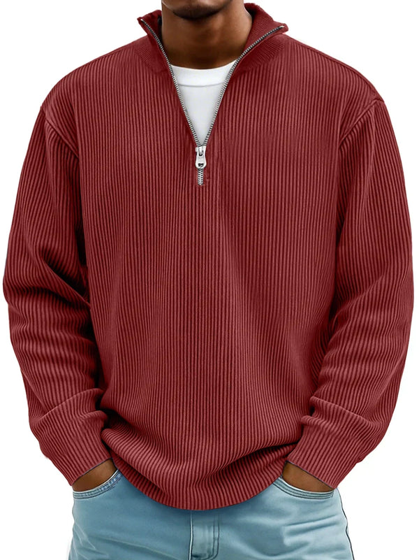 Leo - Men's Oversized Quarter Zip Pullover Ribbed Knit High Neck
