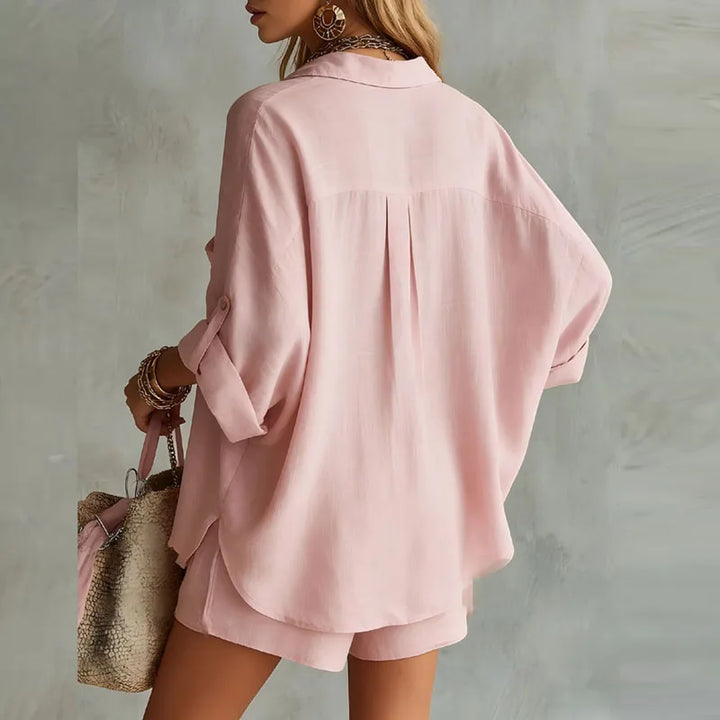 Lily - Casual Women's Linen Co-ord Set with Collared Shirt and Shorts