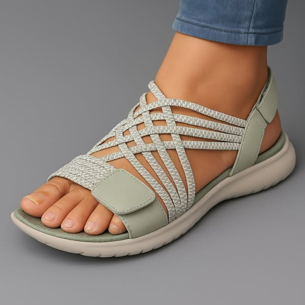 Lily - Casual Women's Orthopedic Sandals with Woven Elastic Cross Straps and Velcro Closure
