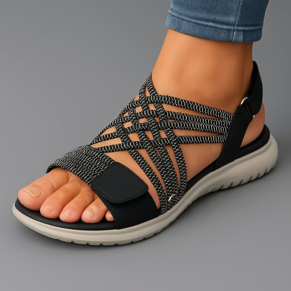 Lily - Casual Women's Orthopedic Sandals with Woven Elastic Cross Straps and Velcro Closure