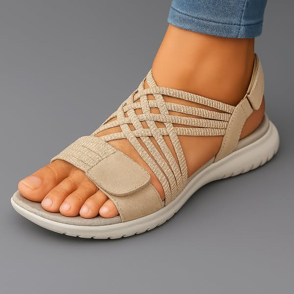 Lily - Casual Women's Orthopedic Sandals with Woven Elastic Cross Straps and Velcro Closure