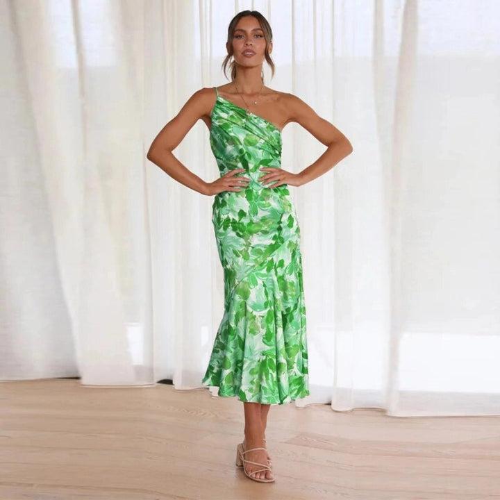 Lily - Chic Women's Wedding Guest Midi Dress with One Shoulder and Floral Print