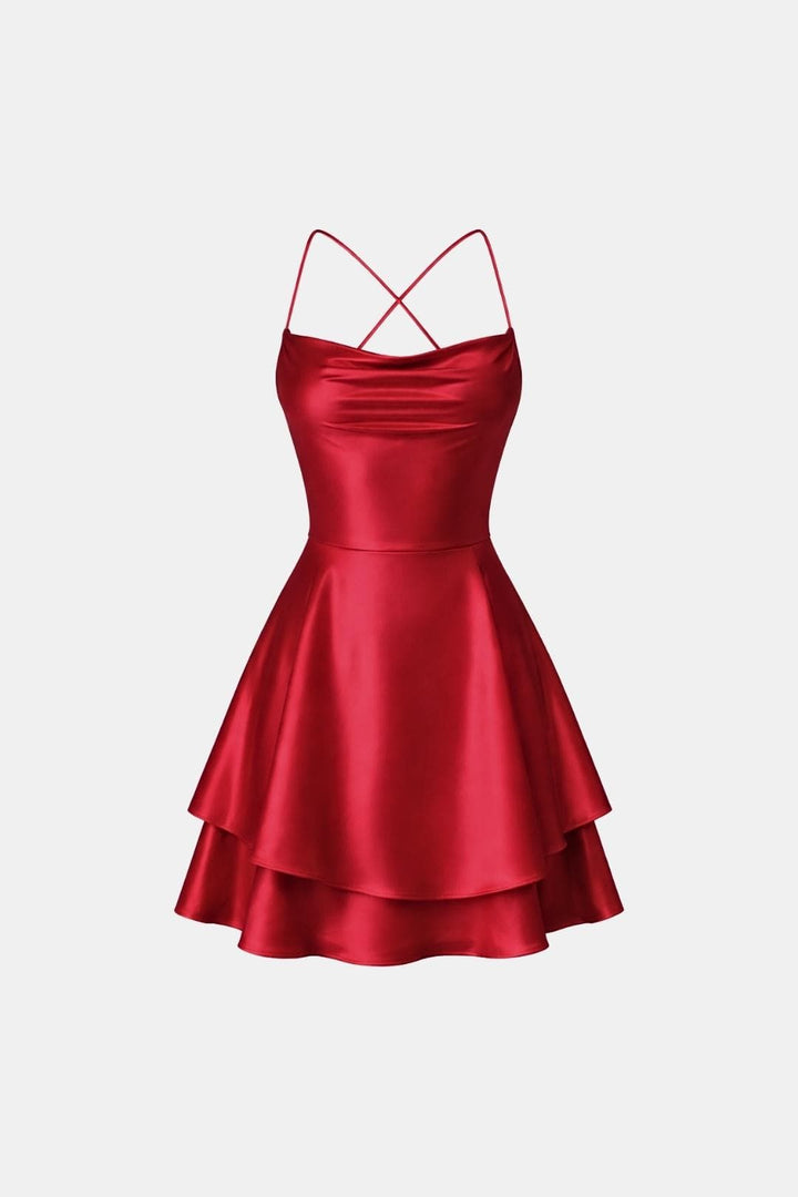 Lily - Flowy Women's Summer Dress with Cowl Neck and Layered Flare Skirt