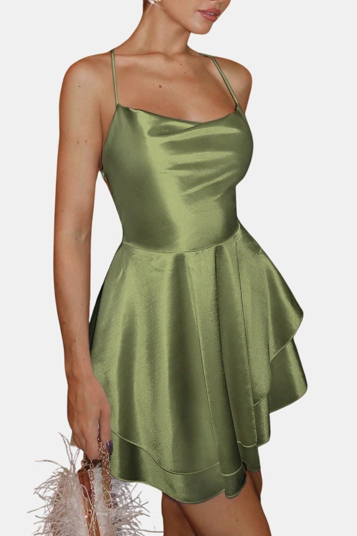 Lily - Flowy Women's Summer Dress with Cowl Neck and Layered Flare Skirt