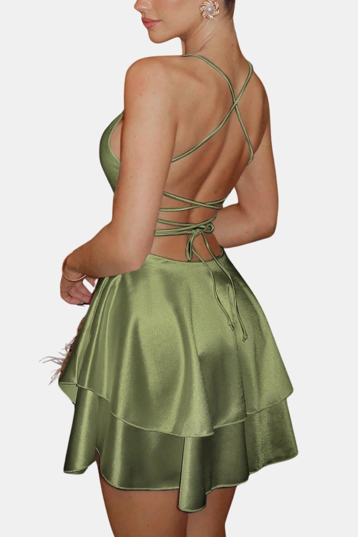 Lily - Flowy Women's Summer Dress with Cowl Neck and Layered Flare Skirt