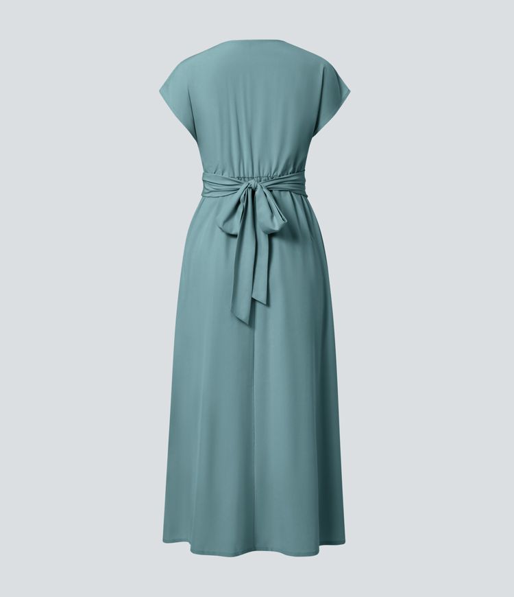 Lily - Flowy Women's Wedding Guest Dress with Wrap Bodice and Pleated Midi Skirt