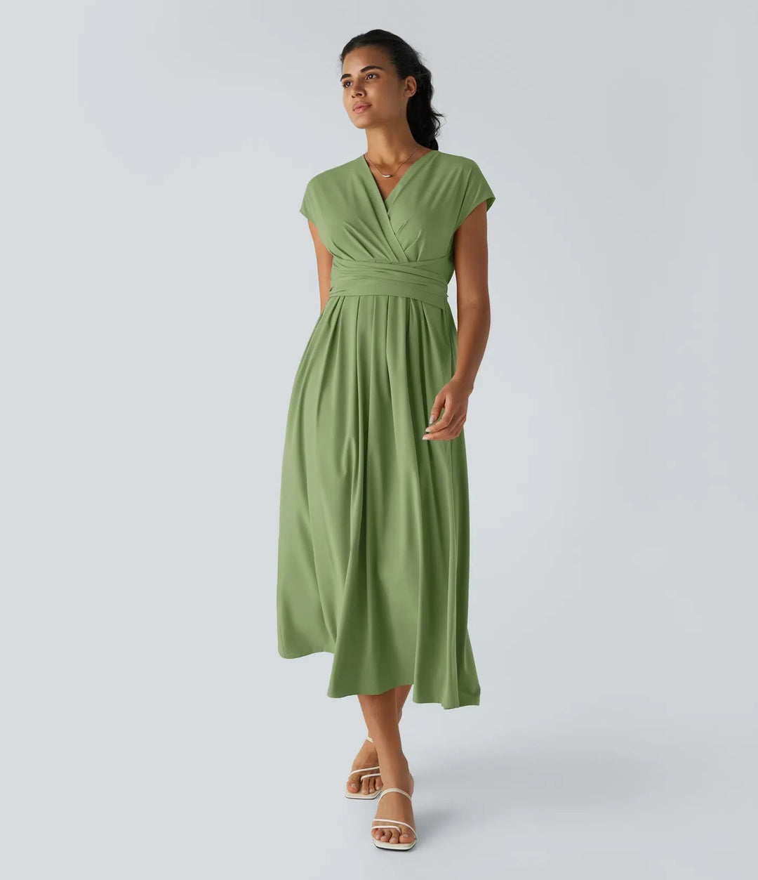 Lily - Flowy Women's Wedding Guest Dress with Wrap Bodice and Pleated Midi Skirt