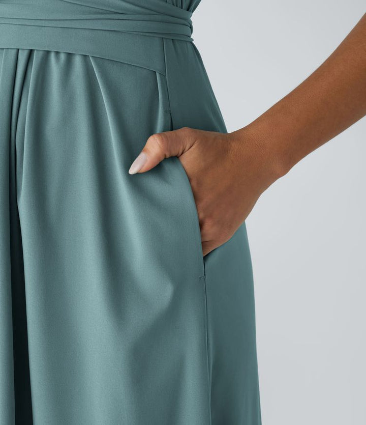 Lily - Flowy Women's Wedding Guest Dress with Wrap Bodice and Pleated Midi Skirt