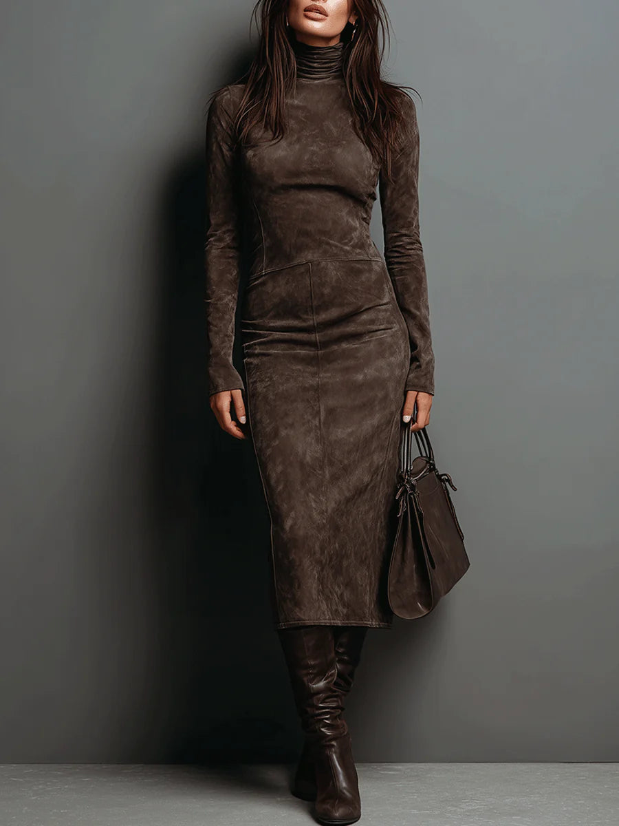 Florence - Women's turtleneck midi dress with long sleeve and bodycon fit