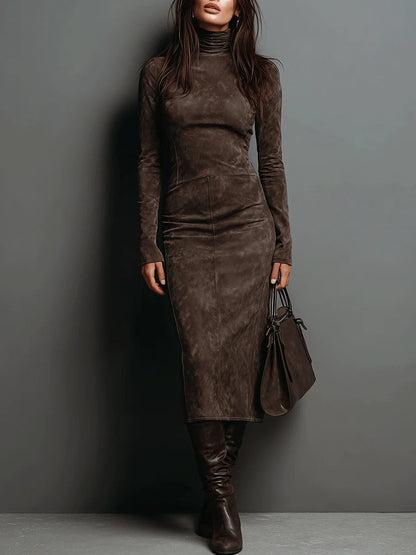 Florence - Women's turtleneck midi dress with long sleeve and bodycon fit