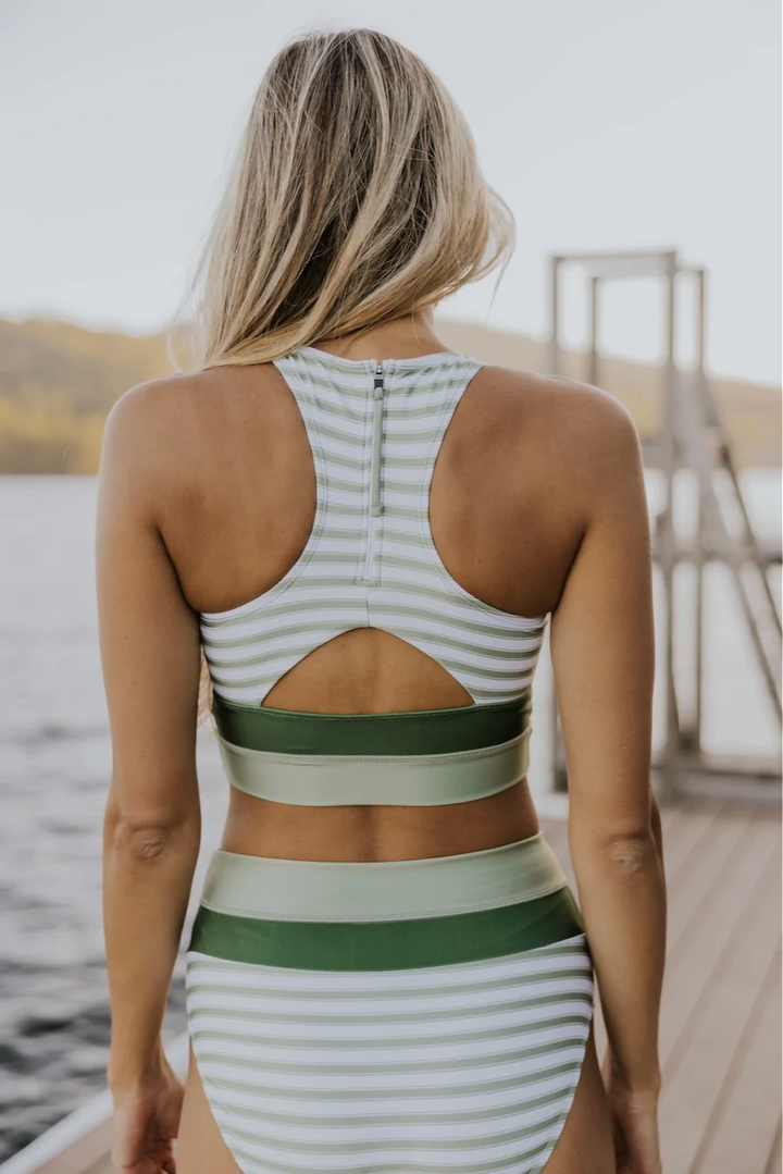 Lottie - Vintage Women's Swimsuit Bikini Set with Scoop Neck Crop Top and High Waist Bottoms
