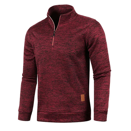 Louis - Men's casual quarter zip jumper with high collar and contrast trim