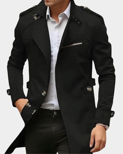 Louis - Men’s waterproof short trench jacket with lapel collar and epaulettes