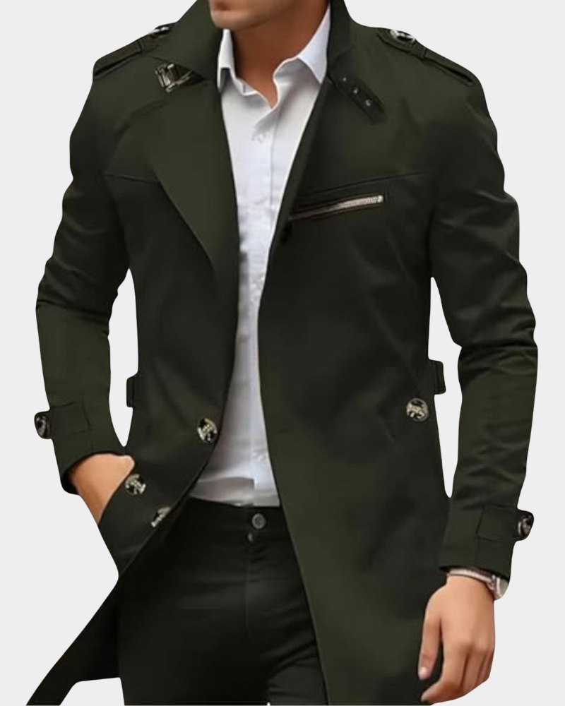 Louis - Men’s waterproof short trench jacket with lapel collar and epaulettes