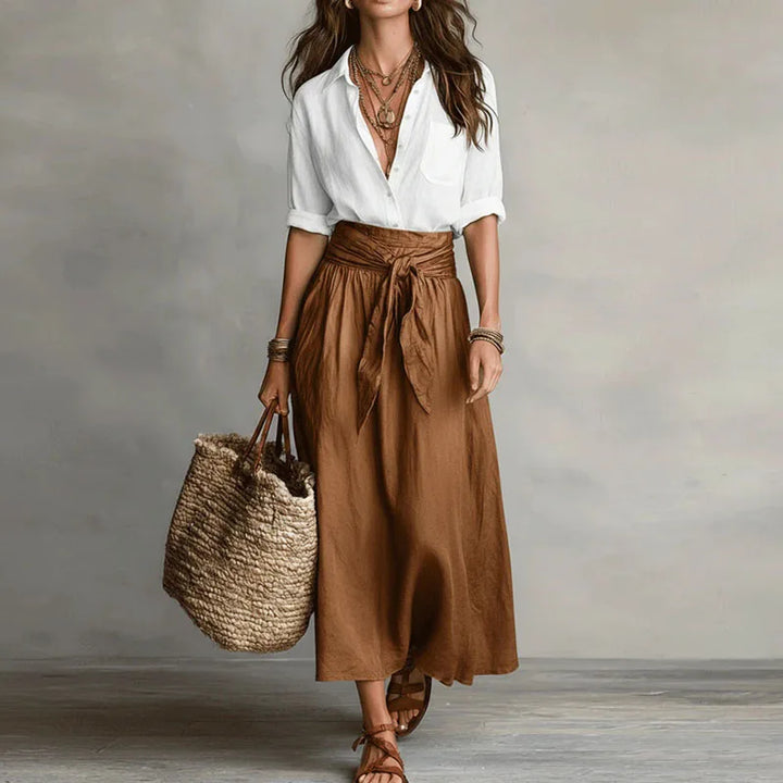 Lucy - Vintage Women's Linen Co-ord Set with Tie Waist and Button-Down Shirt