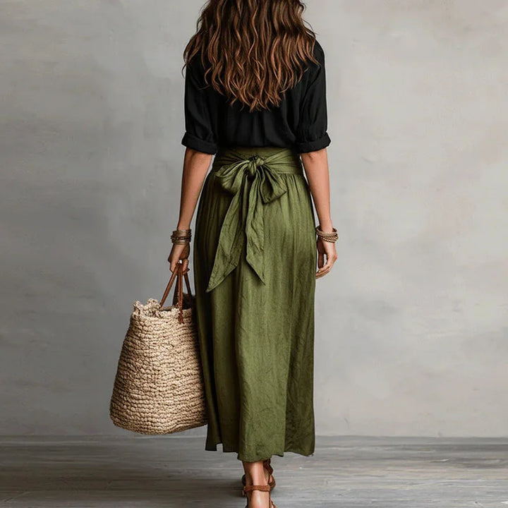 Lucy - Vintage Women's Linen Co-ord Set with Tie Waist and Button-Down Shirt