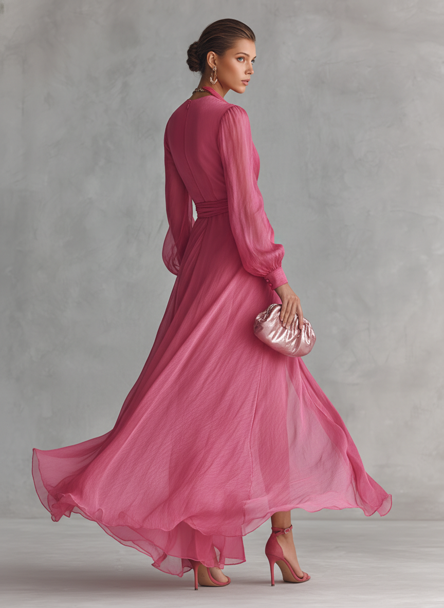 Amelia - Chic Women's Long Sleeve Wedding Guest Maxi Dress with Side Slit