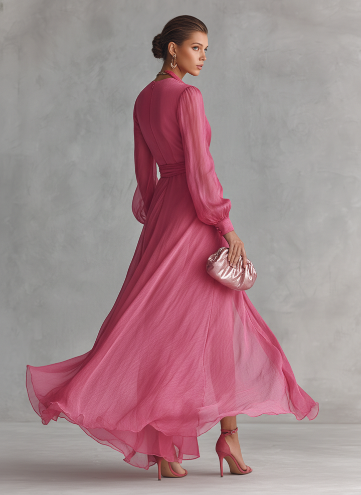 Amelia - Chic Women's Long Sleeve Wedding Guest Maxi Dress with Side Slit