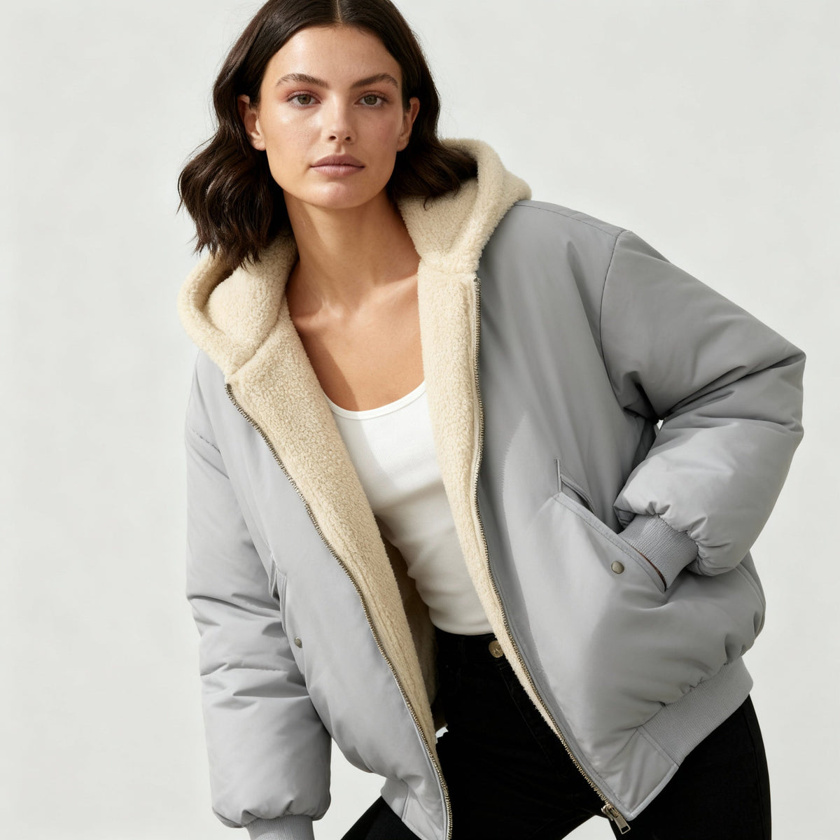Maisie - Women’s oversized hooded bomber jacket with warm fleece lining