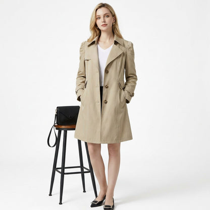 Matilda - Women's Lightweight Trench Coat with Puff Sleeve and Belted Waist