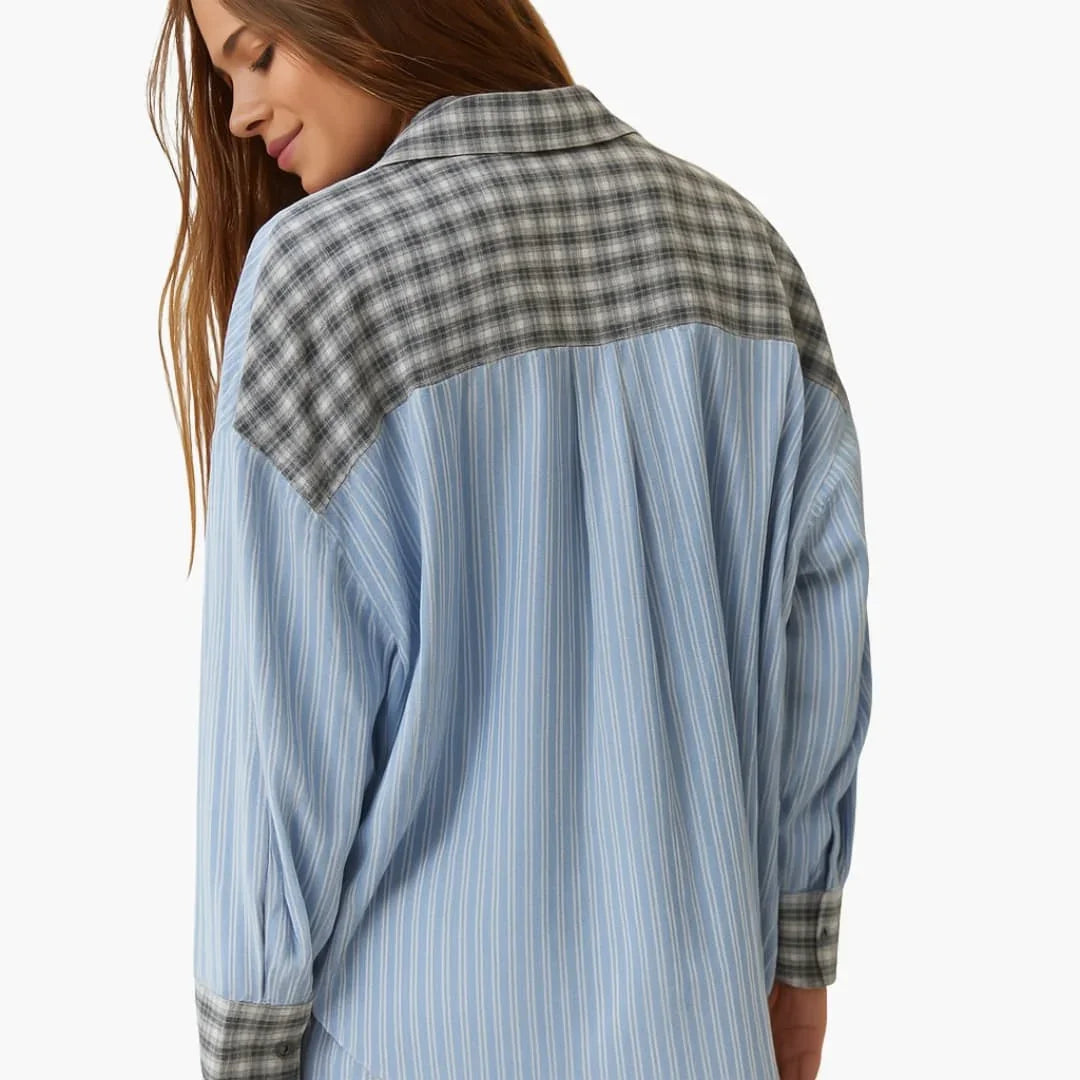 Matilda - Women's long soft checked pyjama set with button front and tie ankle