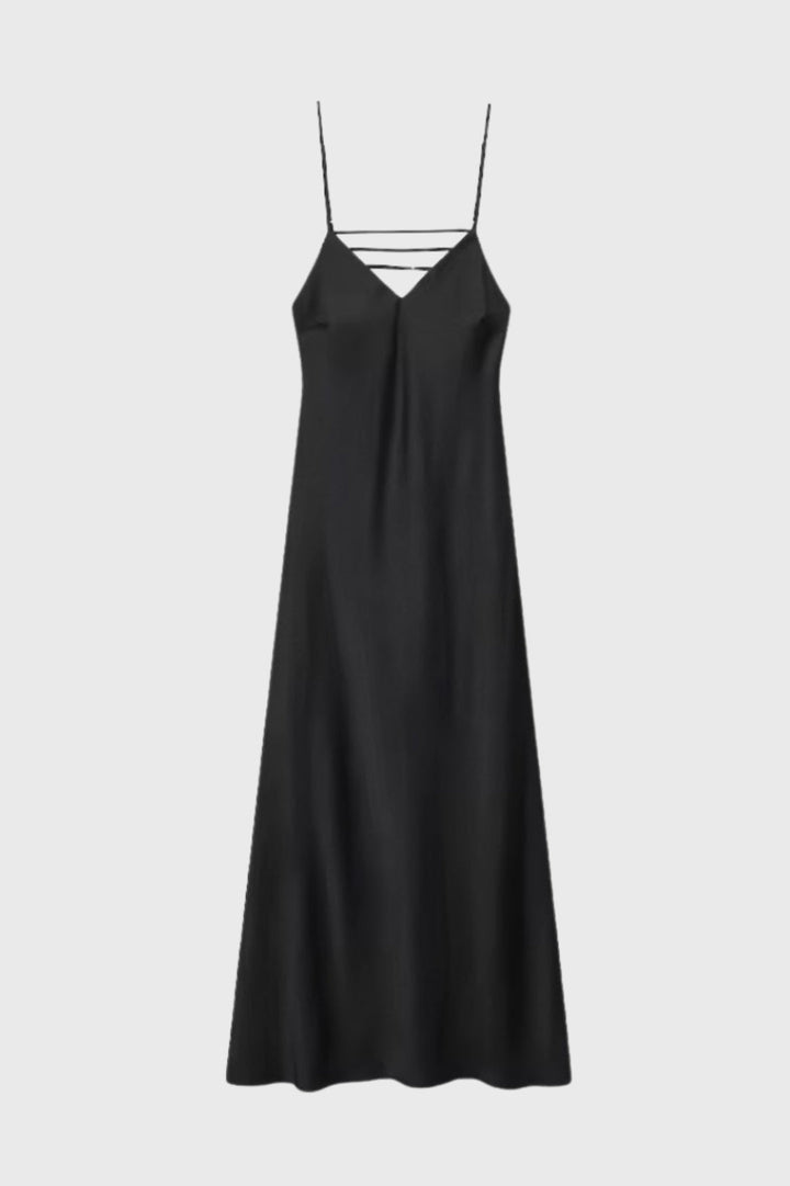 Maxi Dress Women - Slip Dress V-Neck Thin Straps Glossy Finish