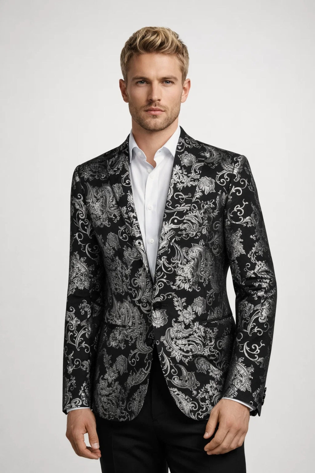 Men's Blazer - Floral Jacquard Pattern Slim Fit | Evening Elegant