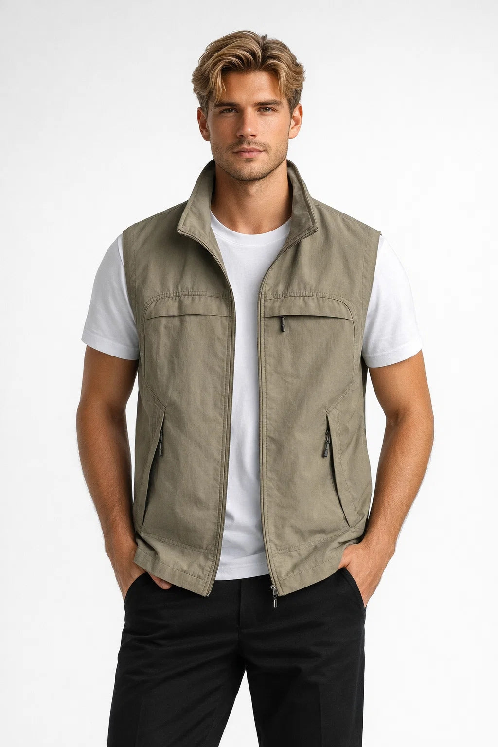 Men's Bodywarmer - Lightweight Multi-Pocket Stand Collar | Casual