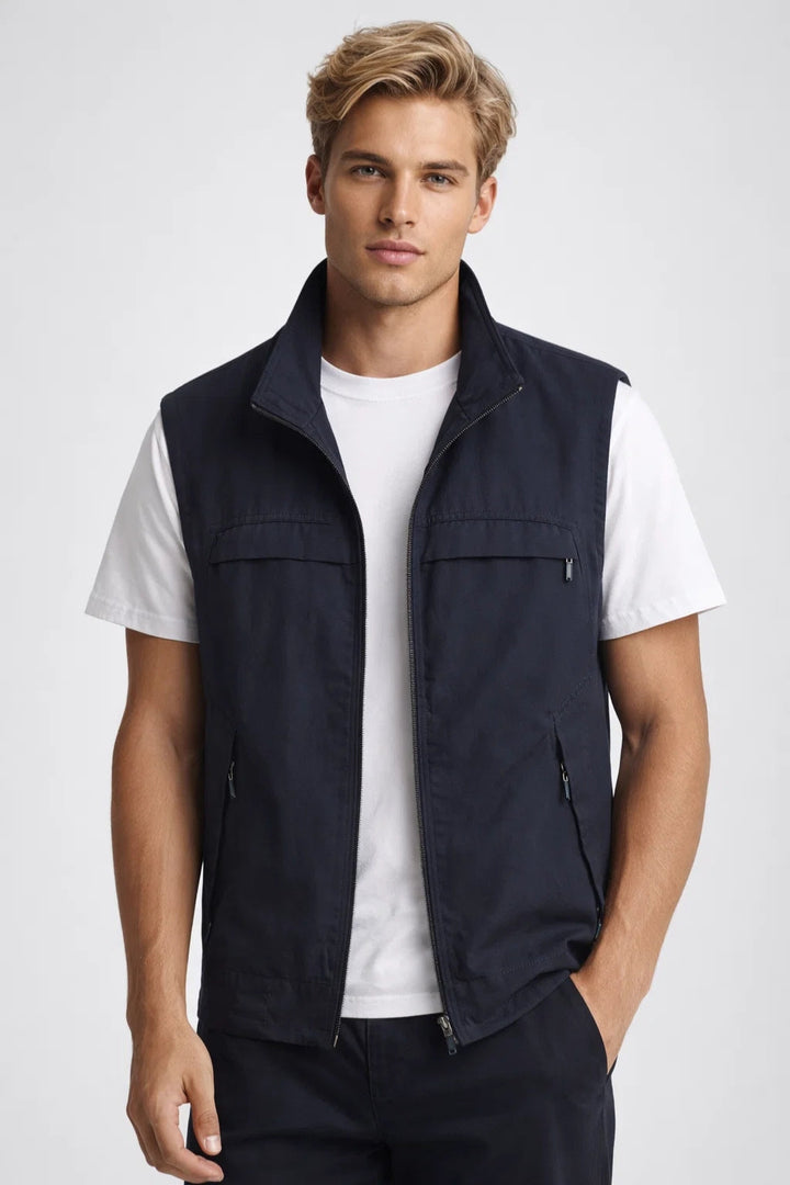 Men's Bodywarmer - Lightweight Multi-Pocket Stand Collar | Casual