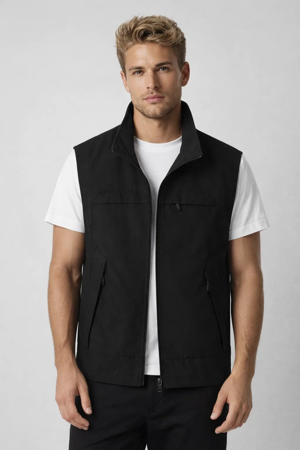 Men's Bodywarmer - Lightweight Multi-Pocket Stand Collar | Casual
