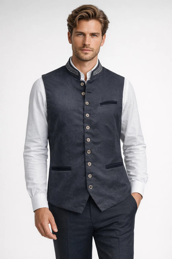 Men's Waistcoat - Formal Button Front with Stand Collar | Elegant