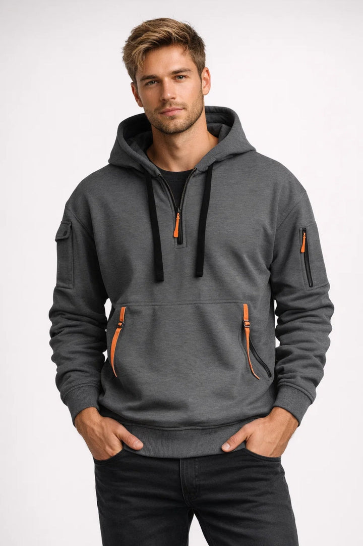 Men's Hoodie - Tactical Half-Zip Multi Pocket Detail | Utility Style