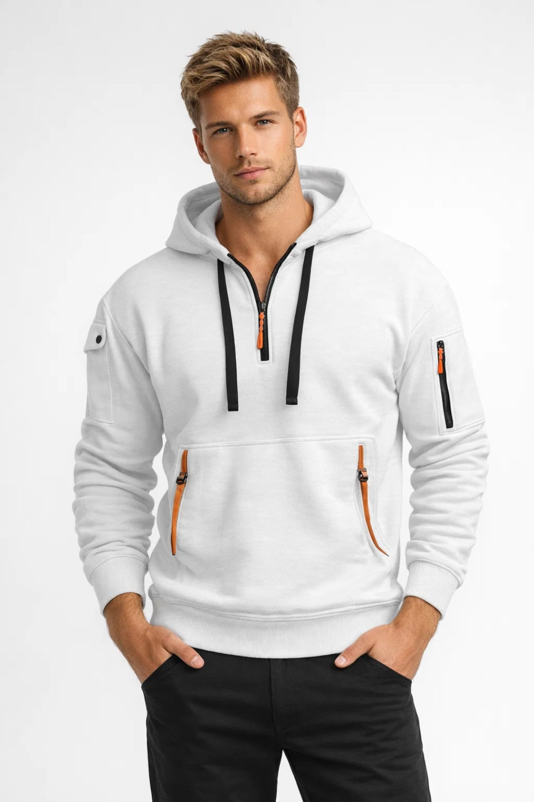Men's Hoodie - Tactical Half-Zip Multi Pocket Detail | Utility Style