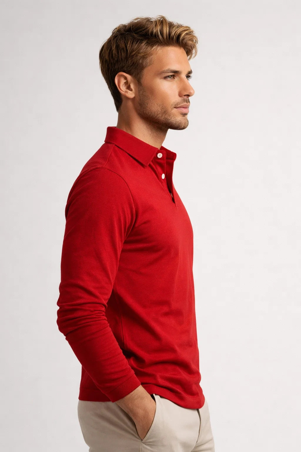 Men's Polo Shirt - Long Sleeve Slim Fit Plain | Smart Casual Classic
