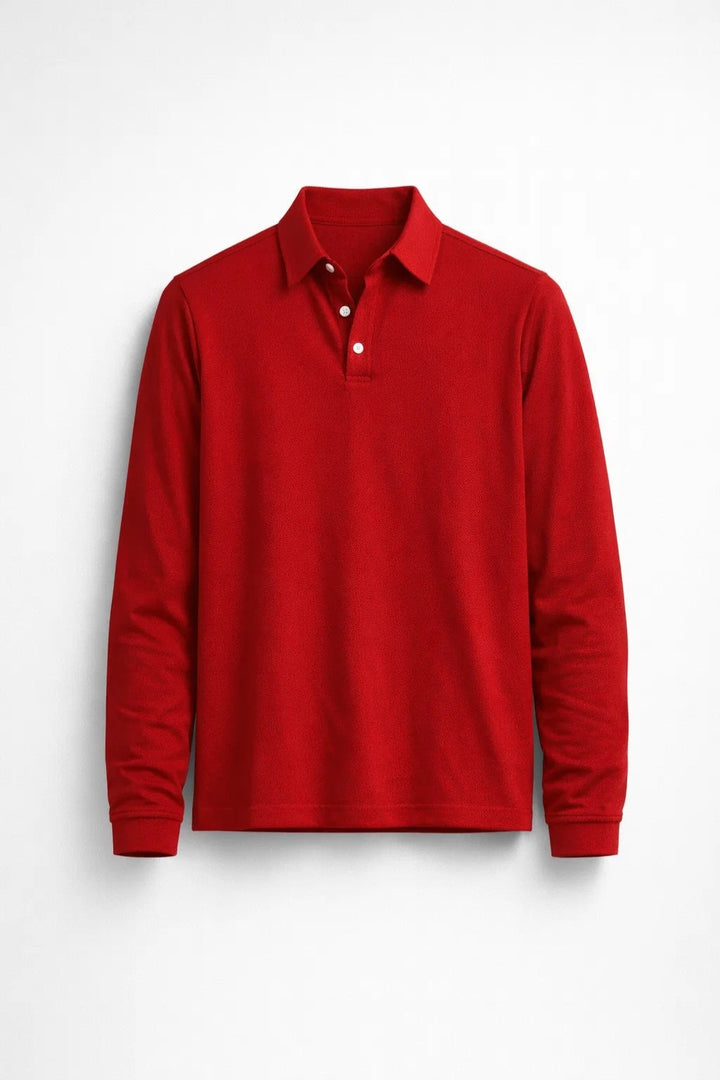 Men's Polo Shirt - Long Sleeve Slim Fit Plain | Smart Casual Classic